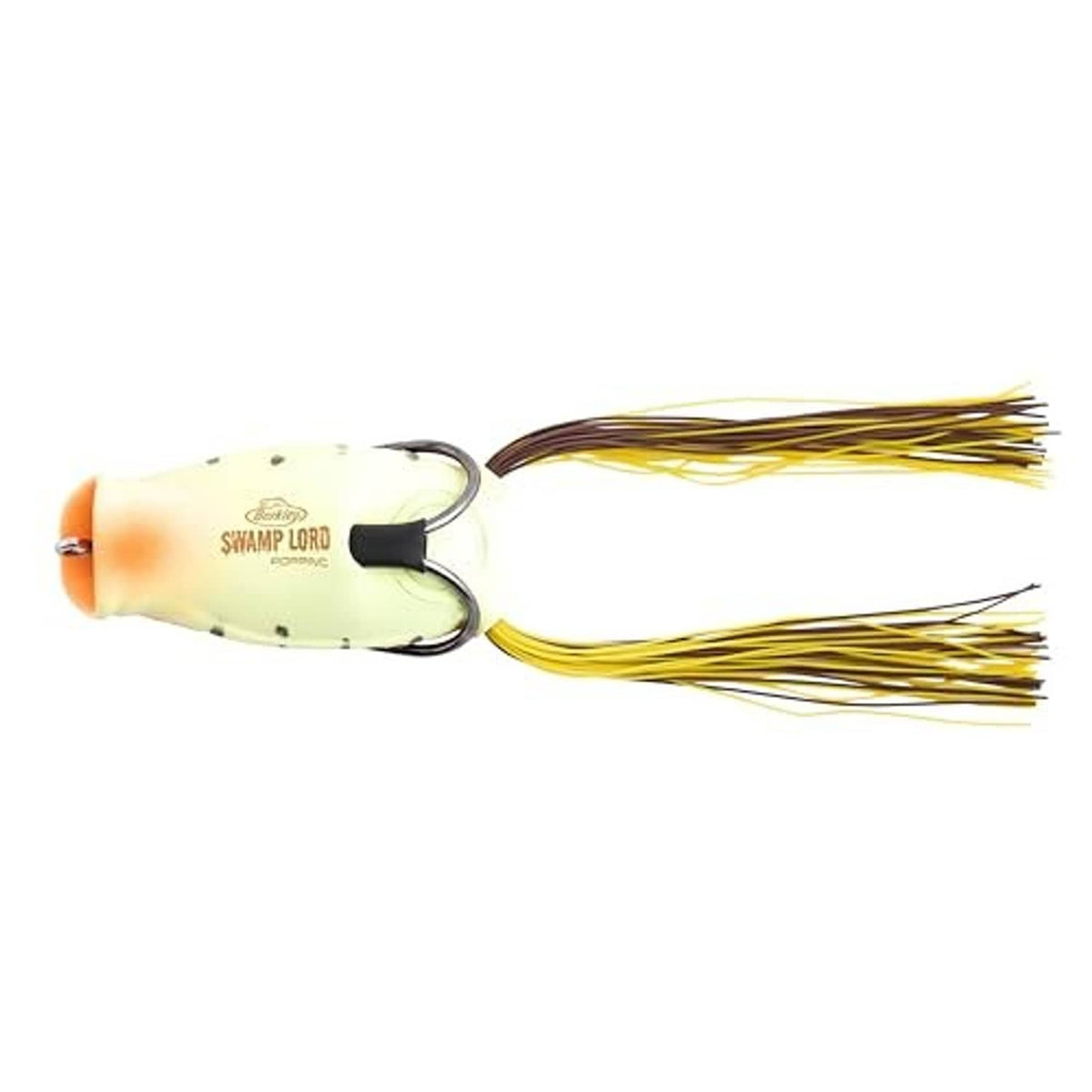 Berkley Swamp Lord popping frog lure, light orange body with yellow skirt