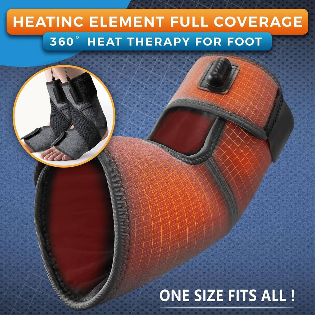 Gray heated foot covers with black controller, full-coverage cuff design