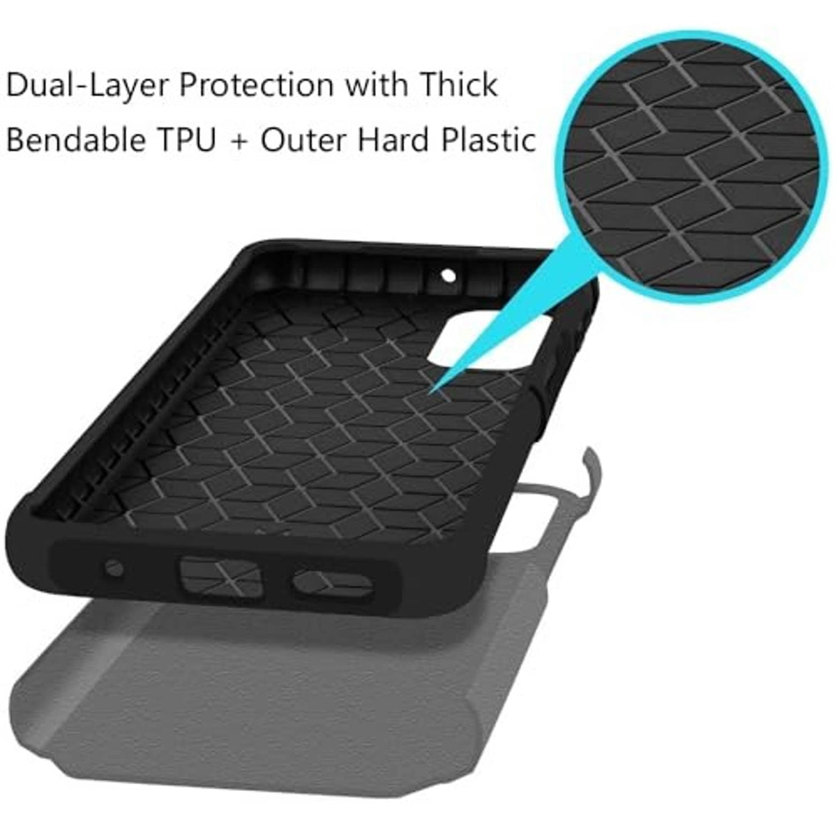 Gray dual-layer TPU and hard plastic phone case with textured grip