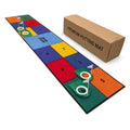 MultiColor indoor golf putting mat with 4 cup targets and numbered zones, with box
