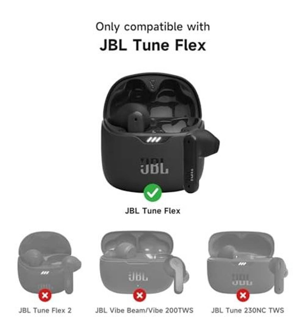Black JBL Tune Flex-compatible earbuds case with magnetic closure, front view