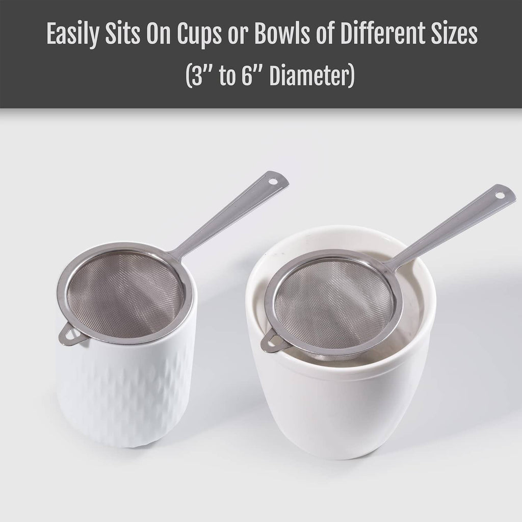 Stainless steel fine-mesh tea sifter with long handle and round cup