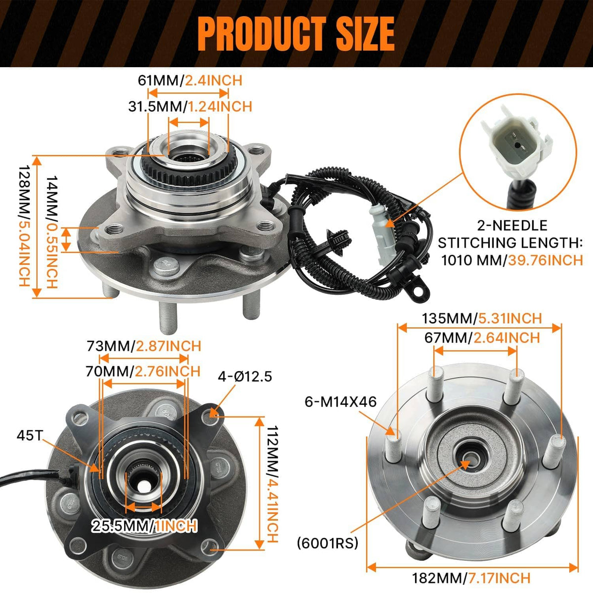 Wheel hub assembly with ABS sensor connector and wiring harness, front axle part