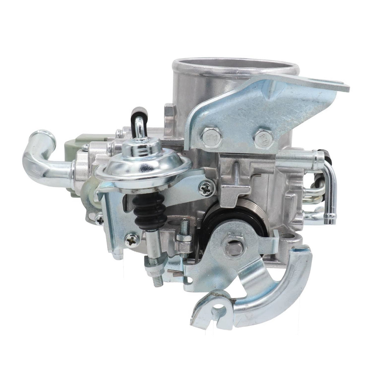 Throttle body assembly with metal housing and inlet/outlet hoses, front view