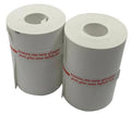 Two gray paper rolls with center holes, red text; replacement paper (2 rolls)