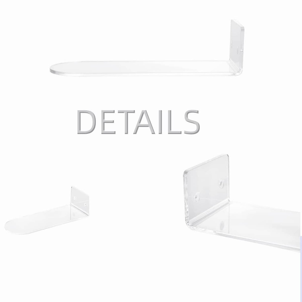 Clear floating shoe shelf with corner mount bracket for wall display