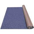 Blue cut-pile marine carpet rug rolled with brown backing, rectangular deck mat