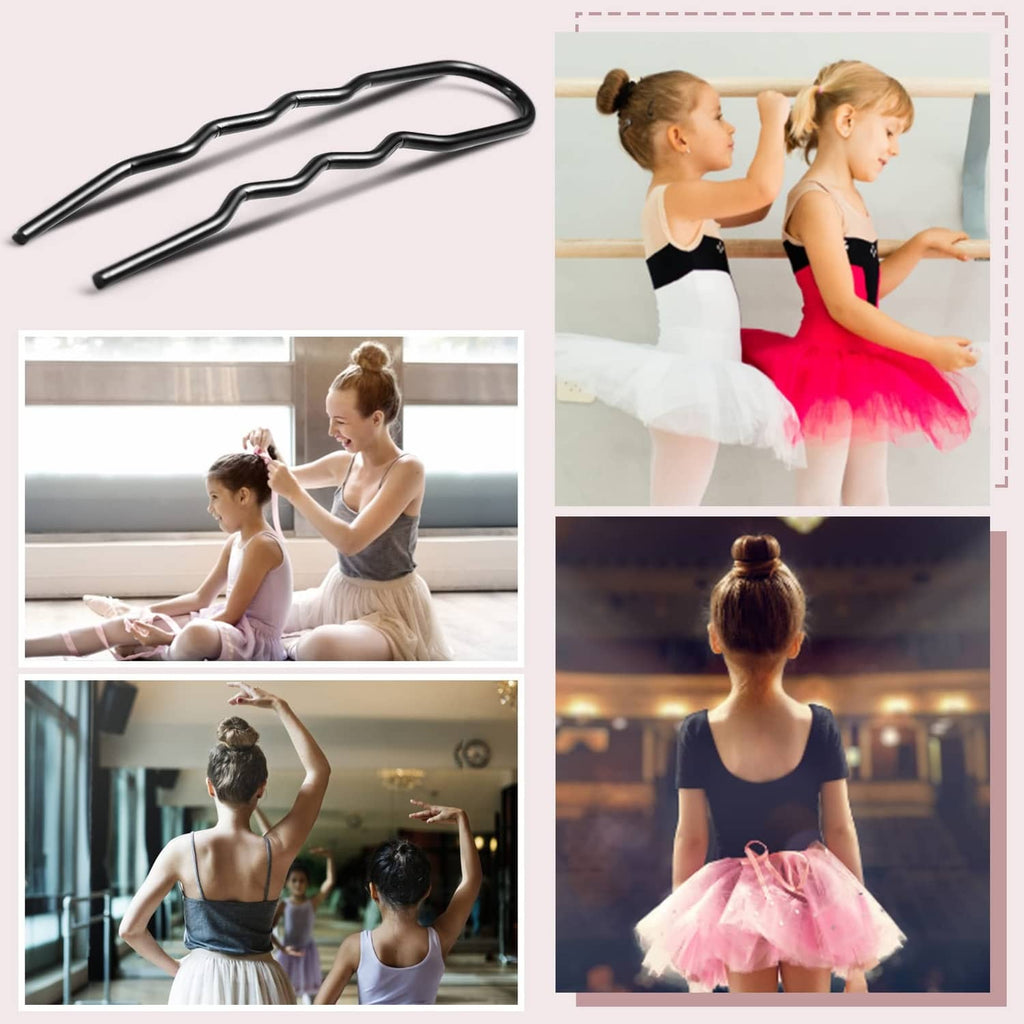 Ballet-style bun hairstyles using black 3-inch U-shaped hair pins