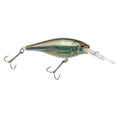 Blue-green and silver minnow crankbait fishing lure with two treble hooks