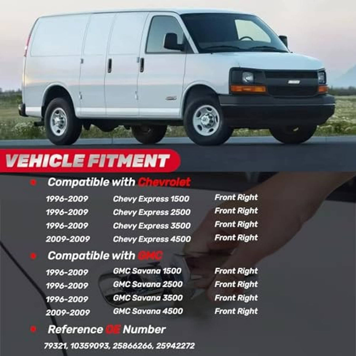 White cargo van with front right headlight and front passenger door