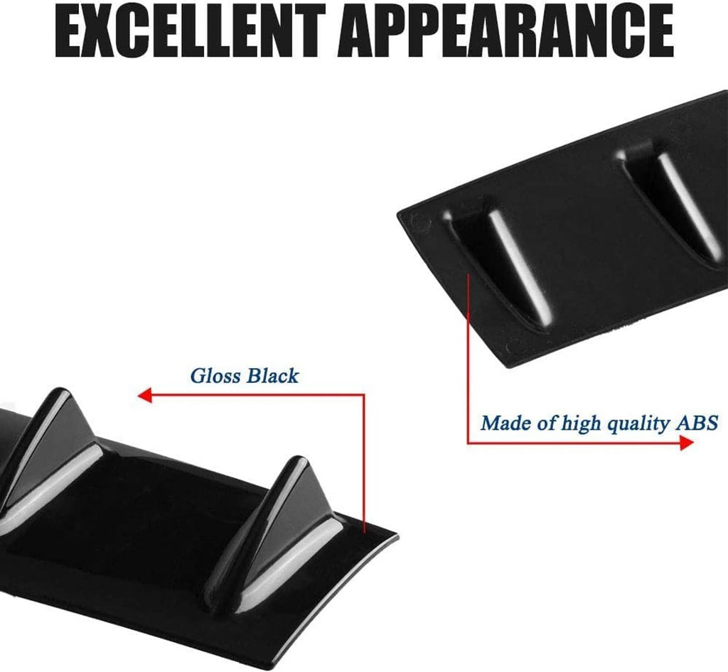 Gloss black ABS shark-style rear bumper lip diffuser with fin cutouts