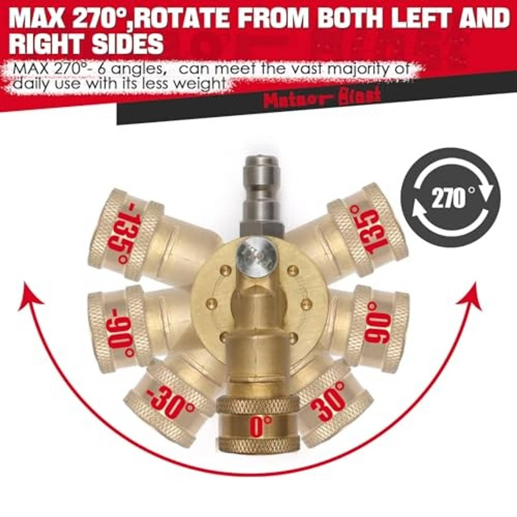 Pivoting coupler showing up to 270° rotation with multiple locking angle settings