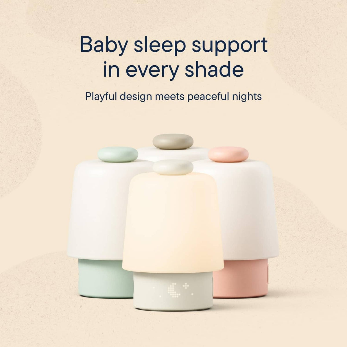 Pastel baby sound machine night lights set with putty-colored front unit