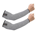Gray knit arm sleeves with black cuffs, forearm protective coverage, pair