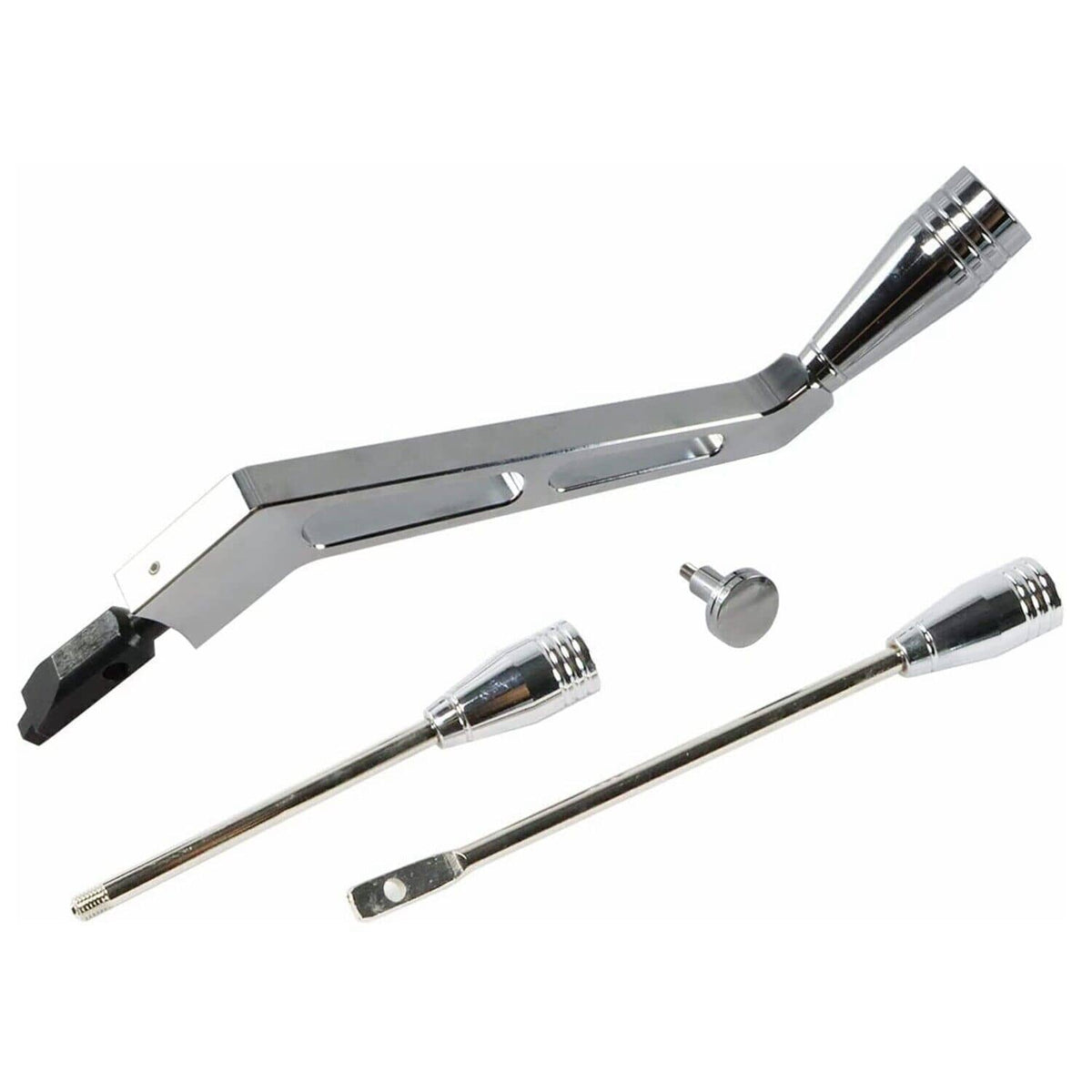 Polished column shifter lever kit with long chrome lever, screws, and spacers