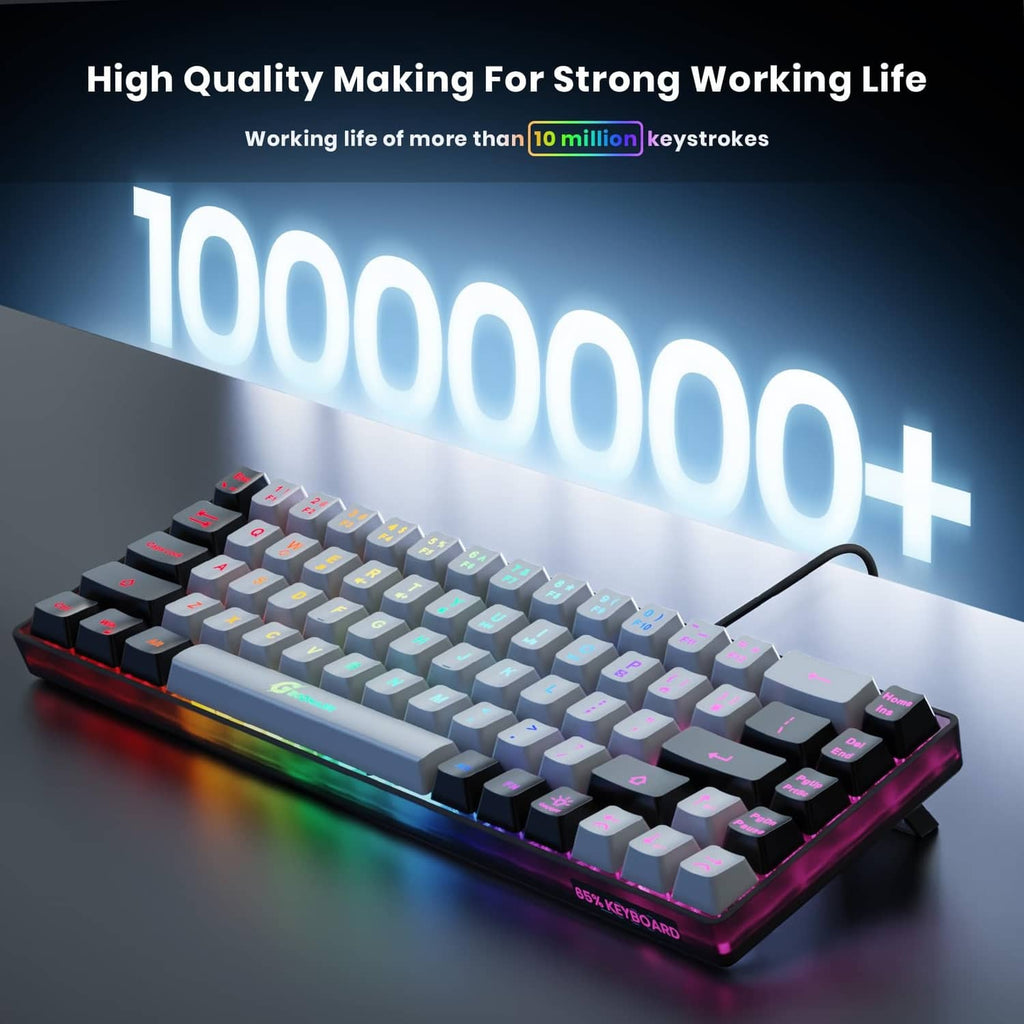 Wired RGB mini keyboard with grey and black keys, bright glowing backlight