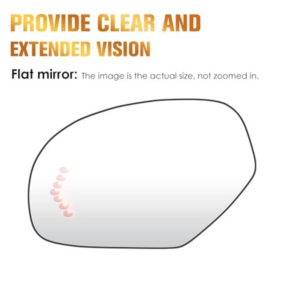 Curved left driver-side mirror glass lens insert with defrost heating lines