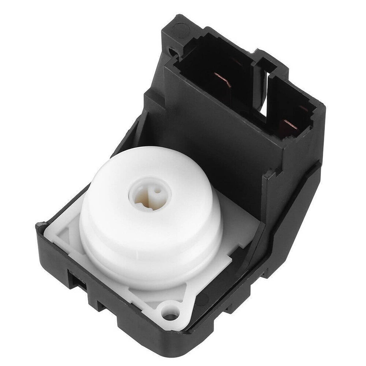 Ignition switch module close top view with white actuator and terminal housings