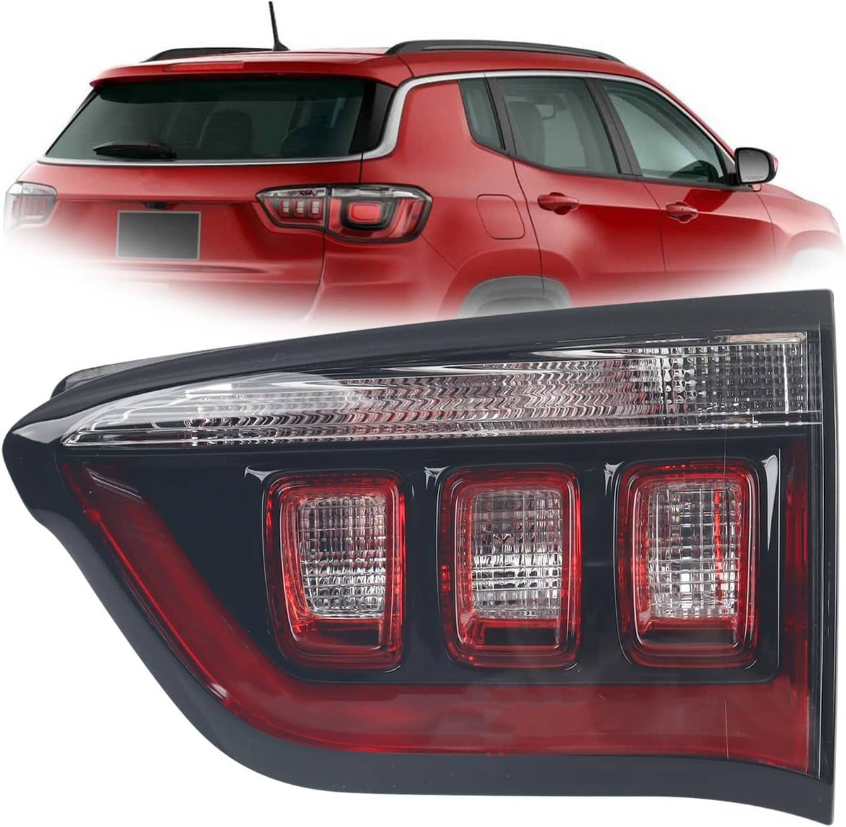 Right inner halogen tail light with red lens and clear reflector housing
