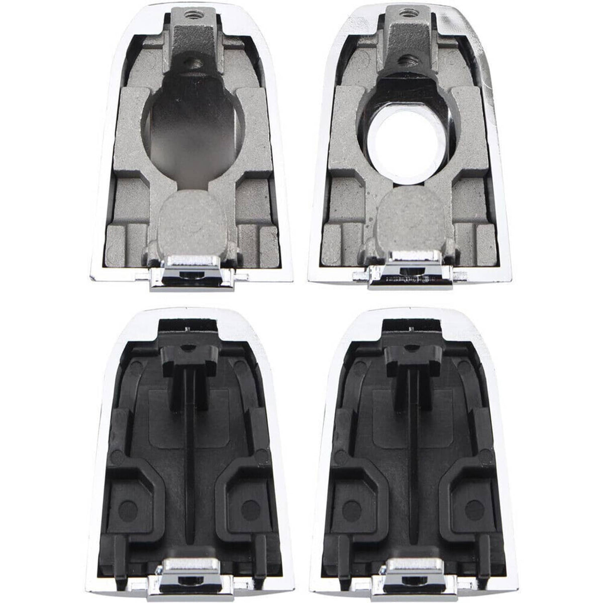 Set of four door handle housings showing chrome parts and black inserts