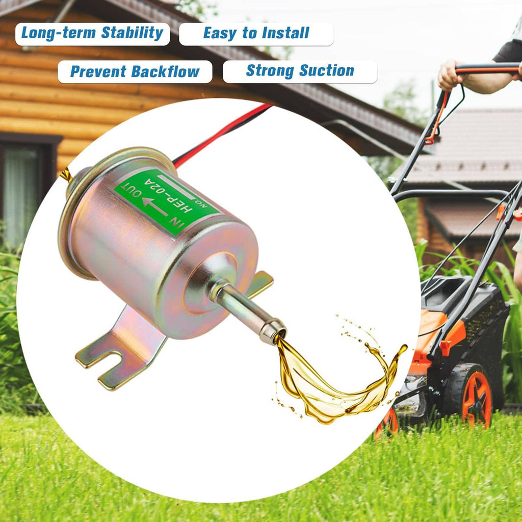 12V electric fuel transfer pump with red and black wires, inline for low-pressure use