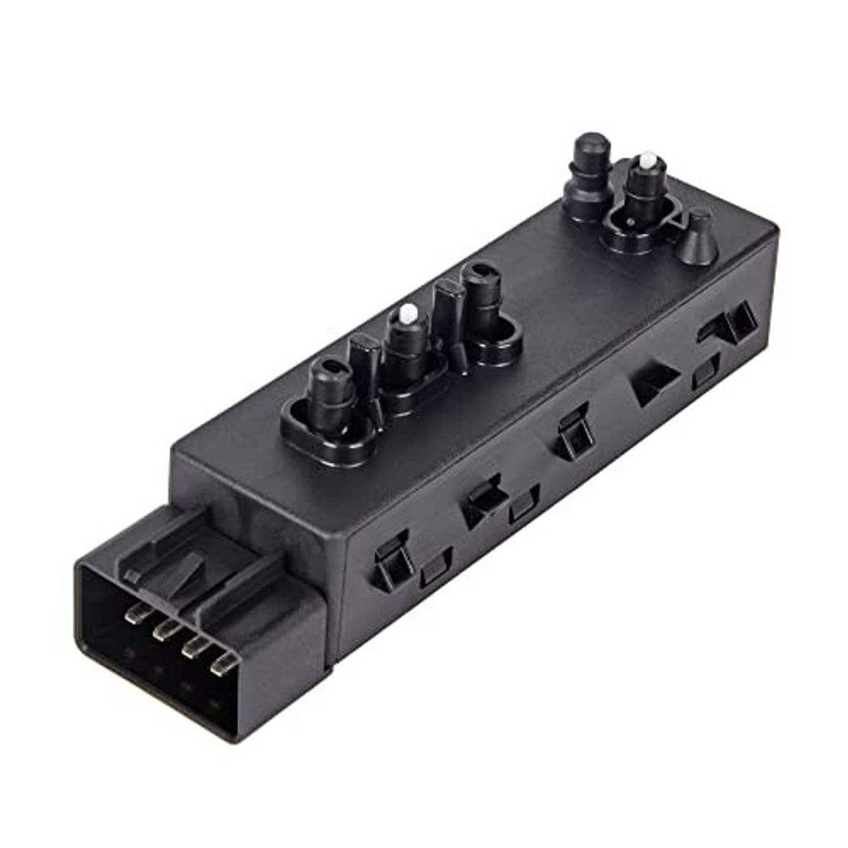 Passenger-side power seat switch with raised buttons and multi-pin wiring plug