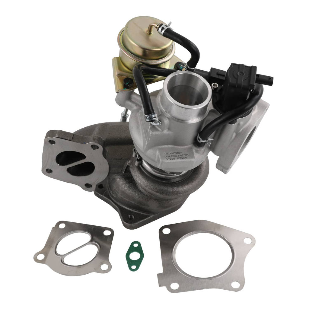 Turbocharger assembly with metal compressor housing, actuator, and mounting gaskets