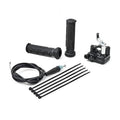 Thumb throttle cable accelerator handle assembly with grips, cable, and mounting rods