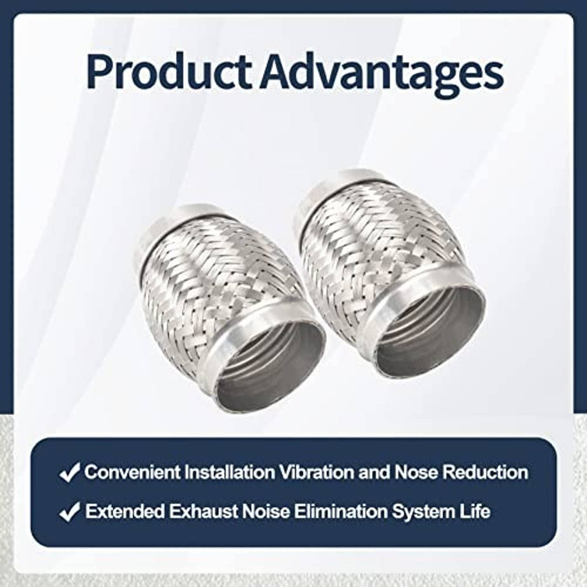 Set of two stainless steel exhaust flex pipes with braided mesh and flared connector ends