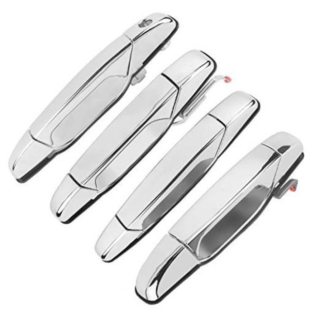 Chrome exterior door handle set with four handles, curved lever and mounting tabs