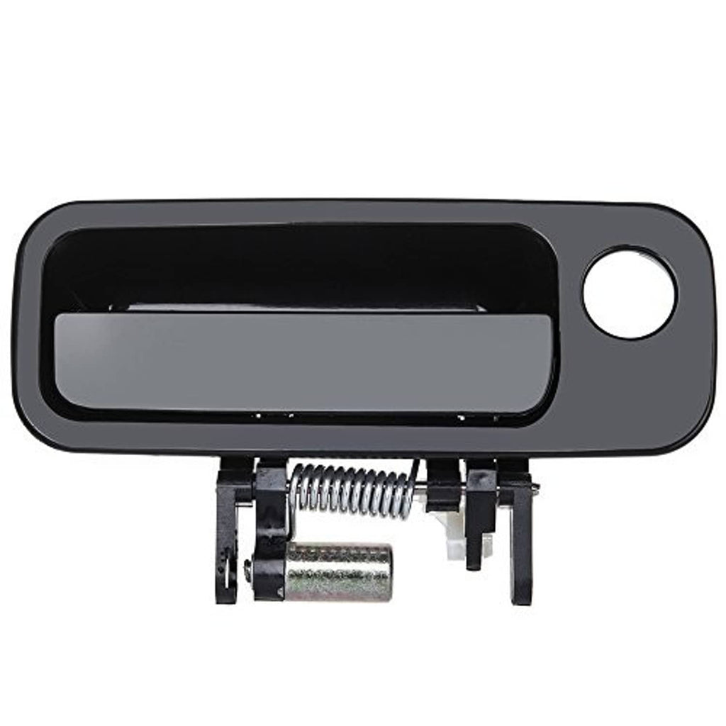 Black exterior-style door handle with mounting spring and screws underneath