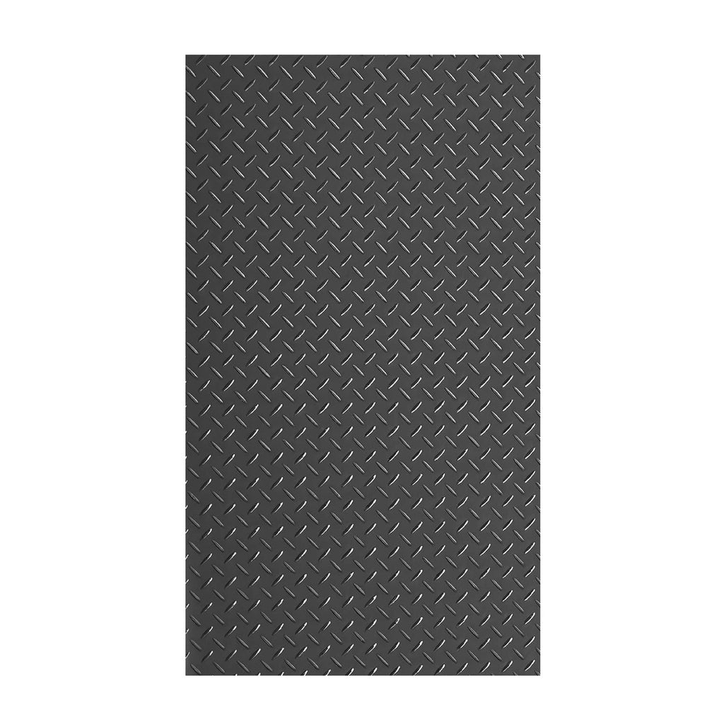 Black PVC garage floor mat with raised diamond non-slip texture