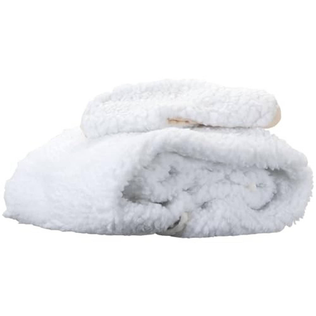 White fleece massage table pad set folded, thick plush rolls for cushioning