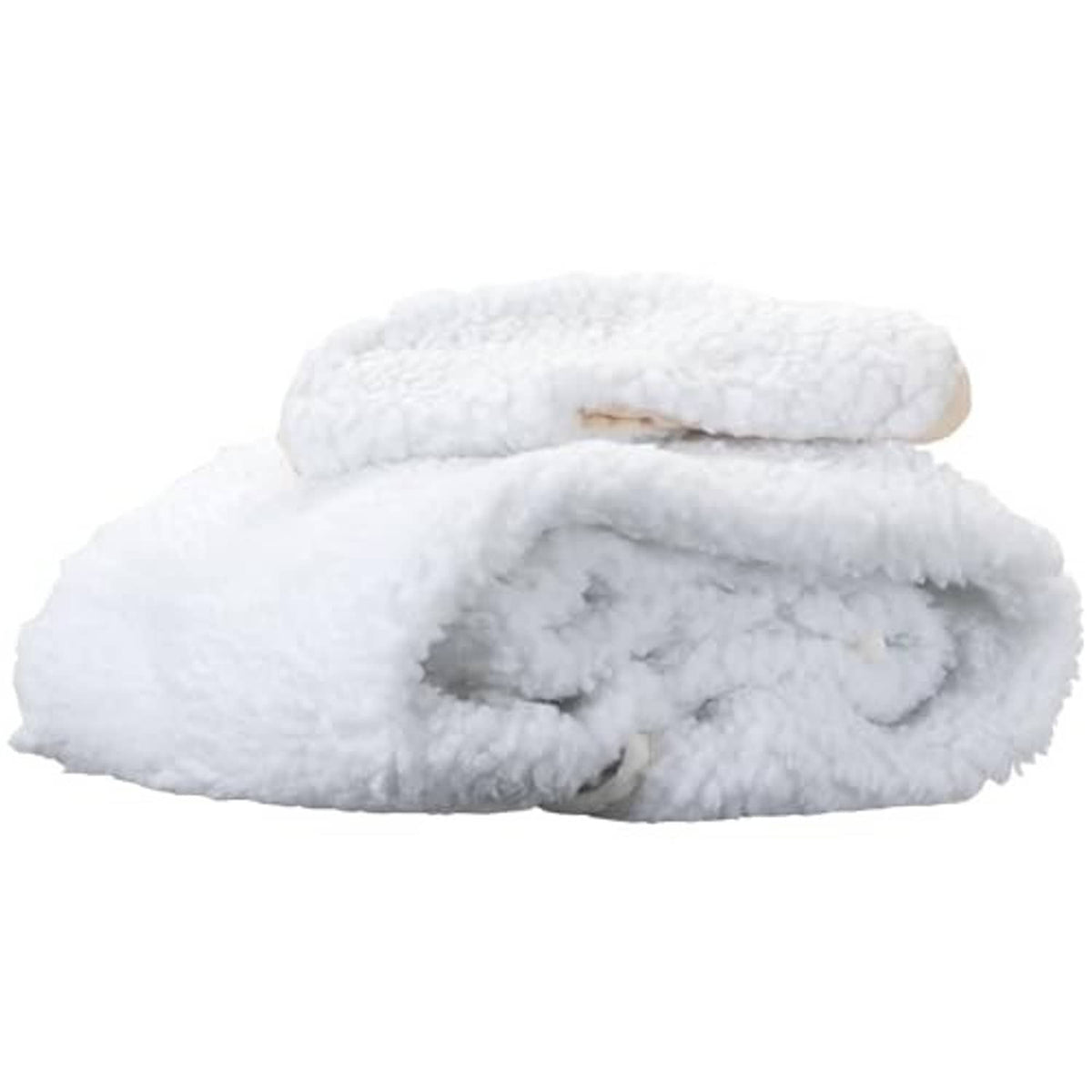 White fleece massage table pad set folded, thick plush rolls for cushioning