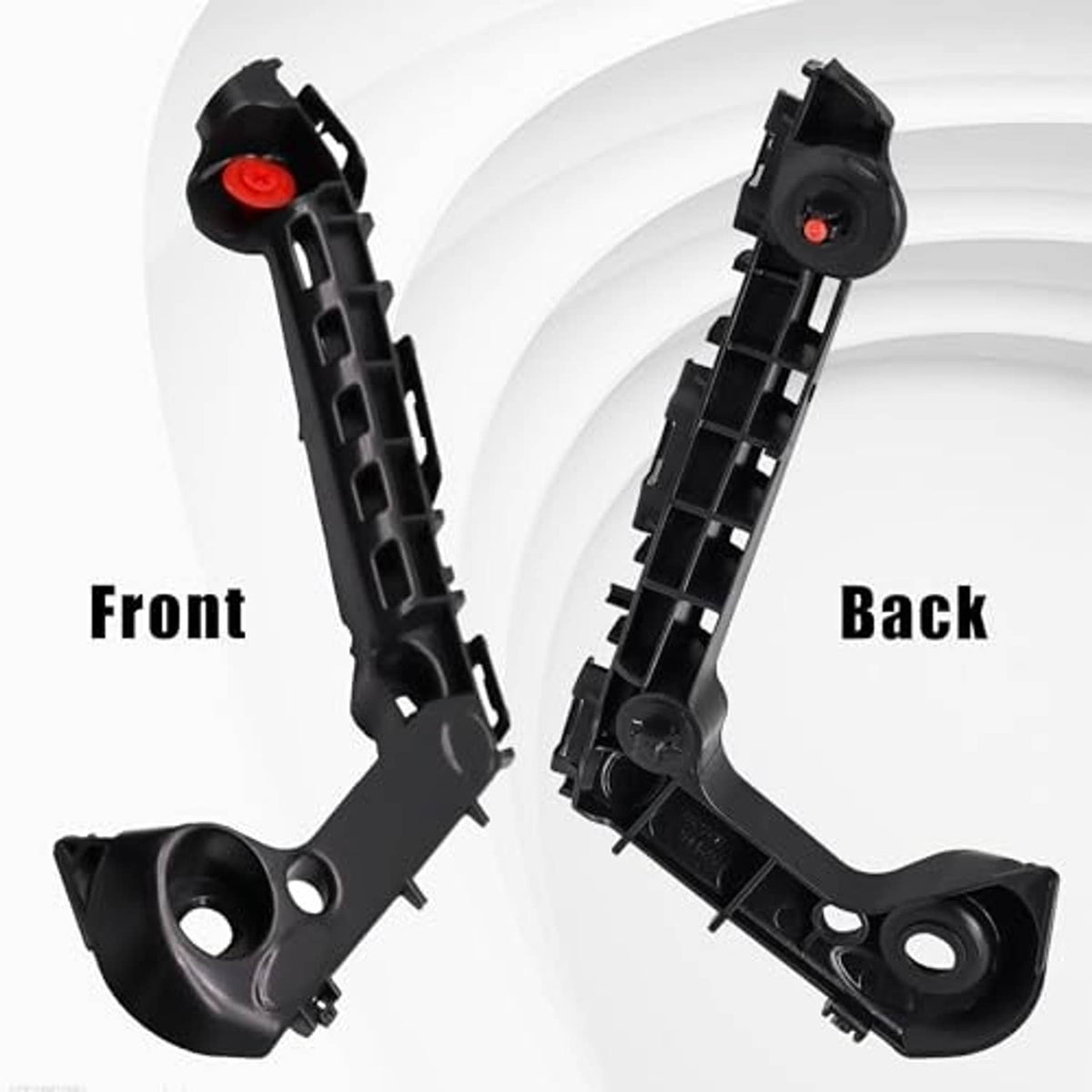 Set of two black front bumper mounting support brackets with round mounting openings