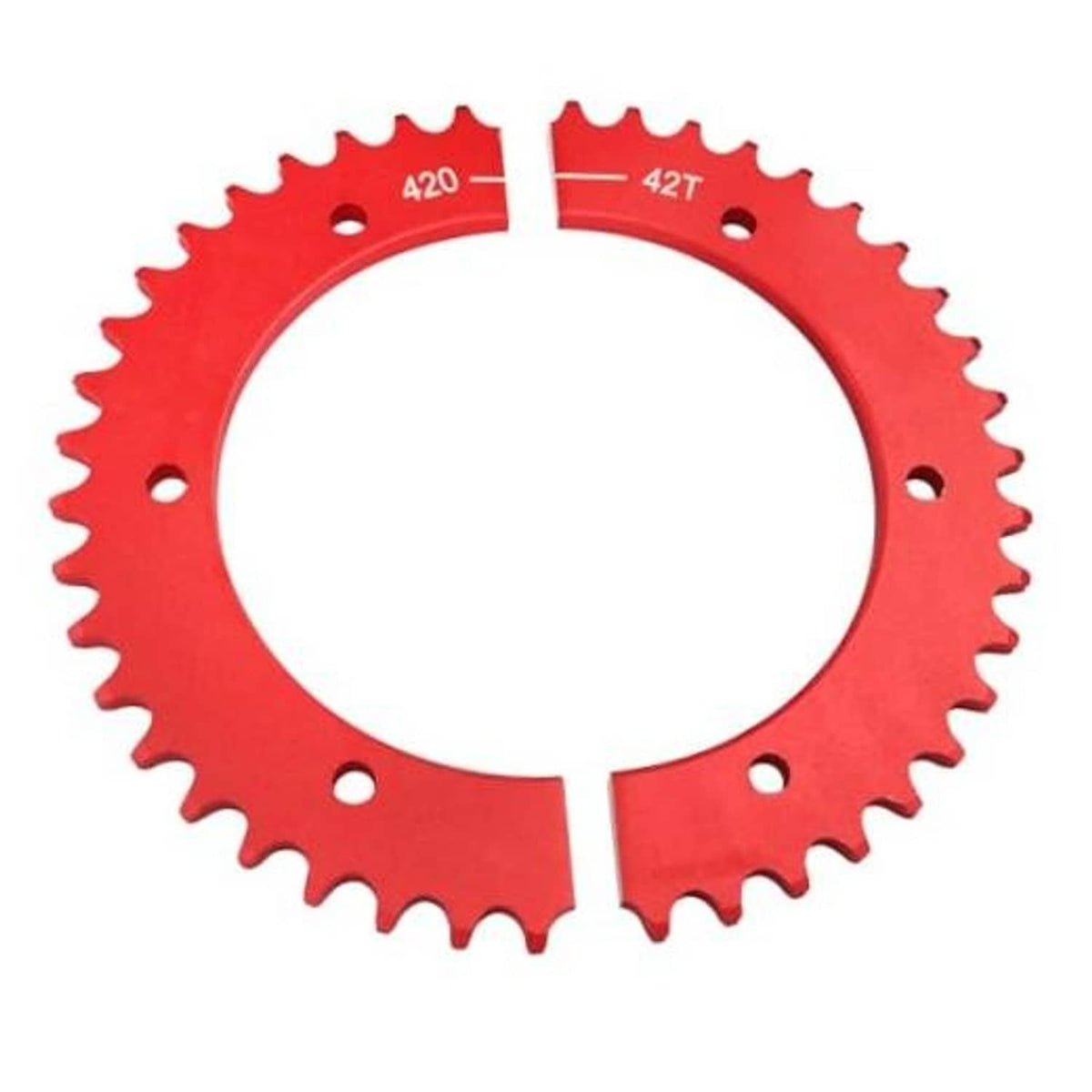 Red 420 chain 42T aluminum split sprocket with mounting holes and teeth