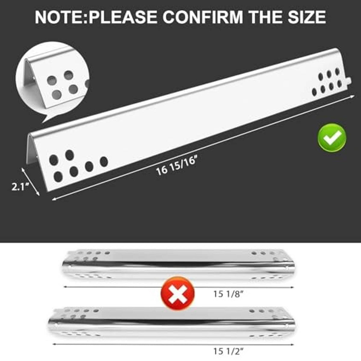 Stainless steel heat plate with vent holes, size guidance 16 15/16 in