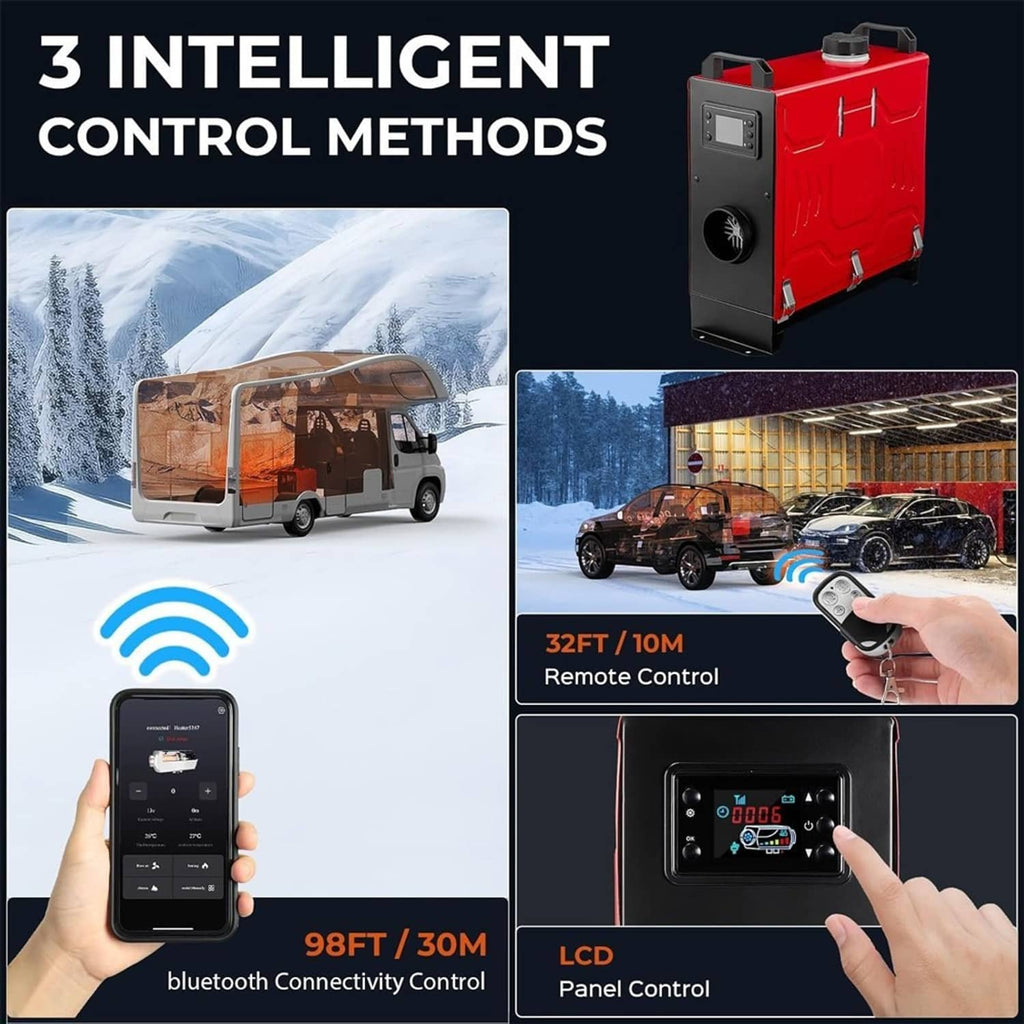Red diesel air heater with LCD panel control and Bluetooth remote