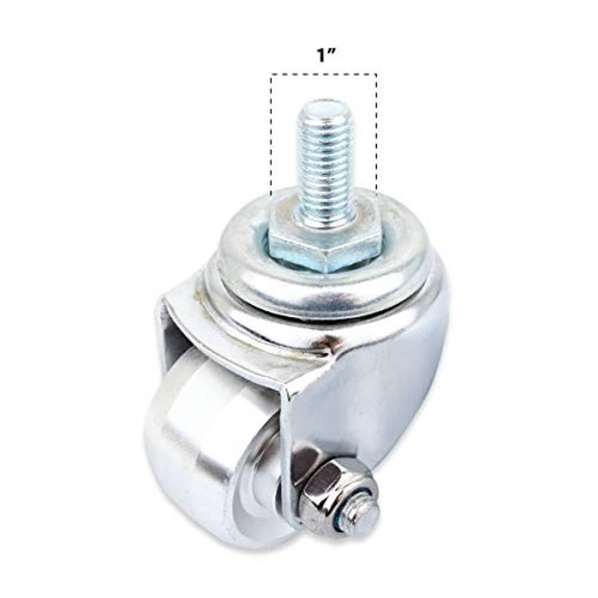Chrome-finish caster wheel with threaded top stem and clamp bracket
