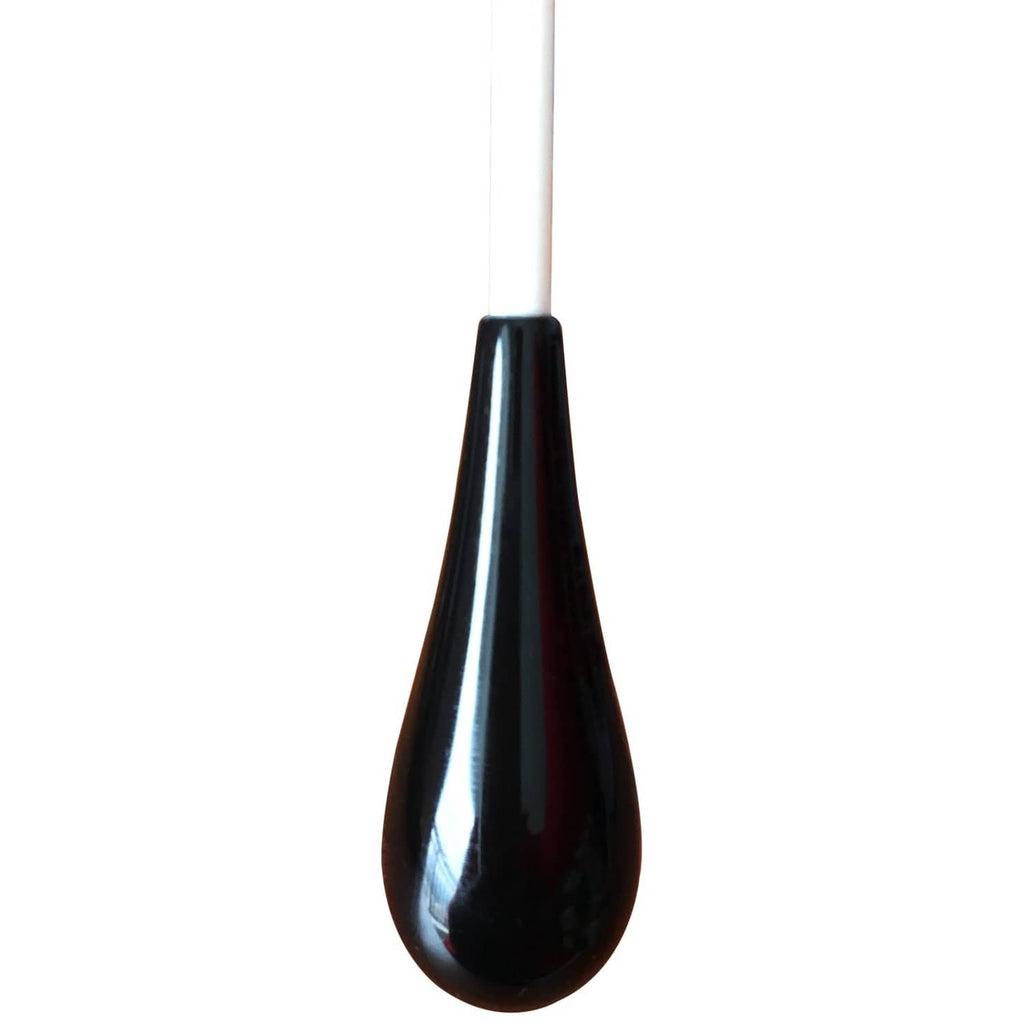 Conductor baton with glossy black teardrop handle on white shaft