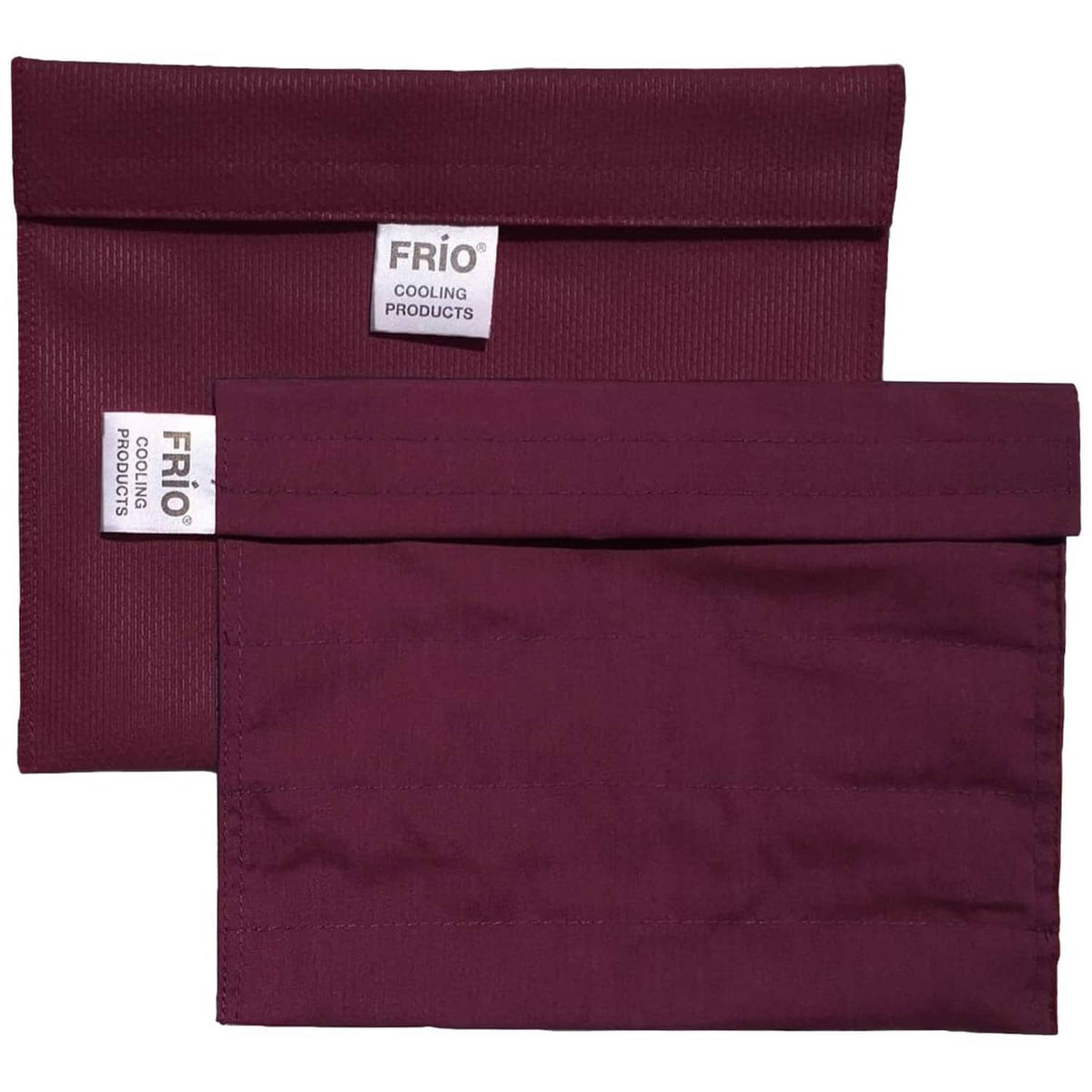 Burgundy FRIO cooling wallet pouches, two-piece folded design with label