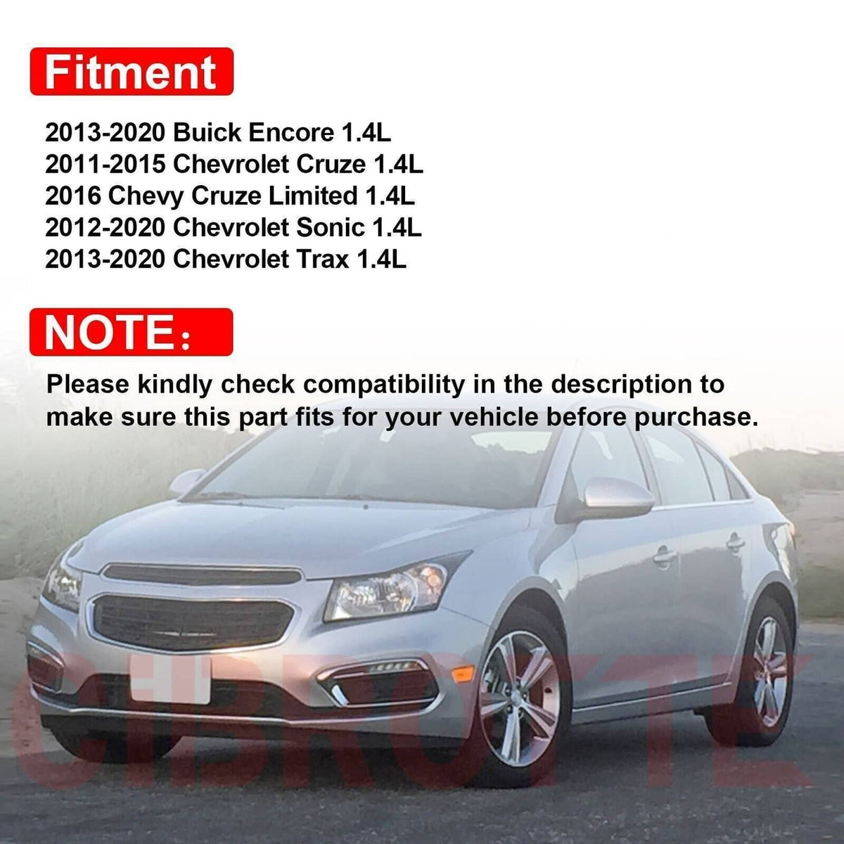 Thermostat housing assembly compatibility list with vehicle illustration background