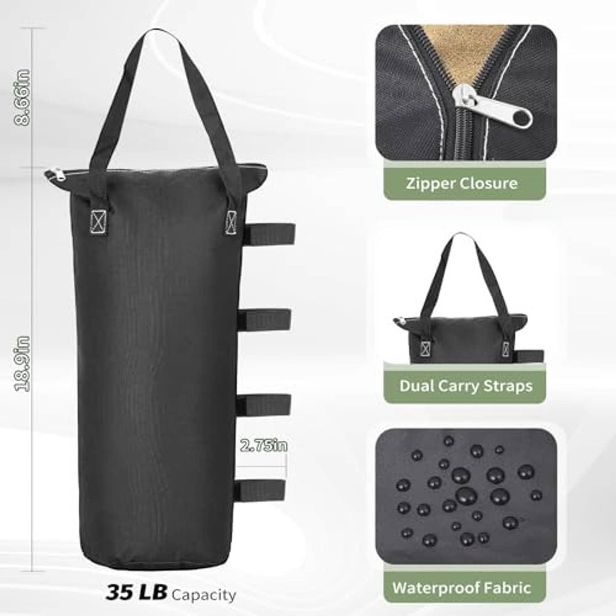 Black waterproof carry bag for canopy top with zipper and dual carry straps