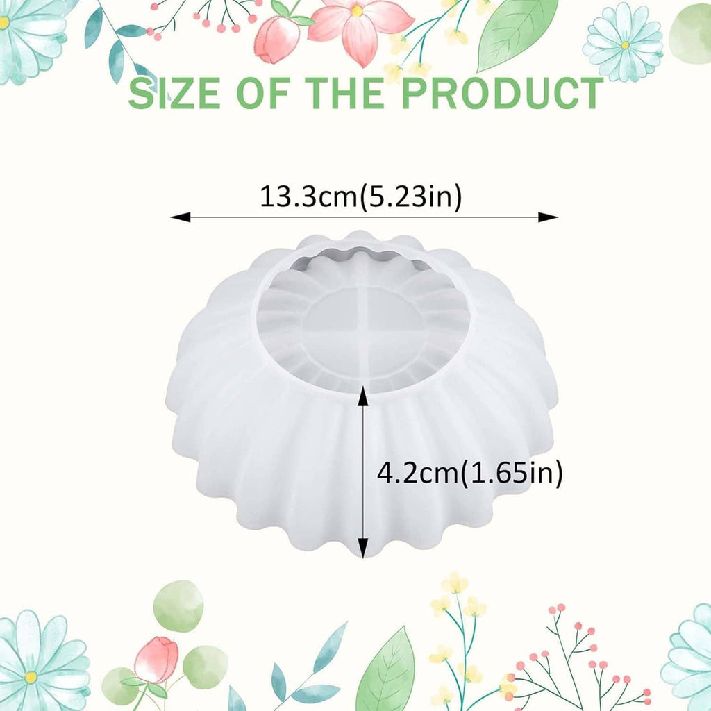 White flower tray silicone mold with round center, scalloped edges (5.23 in x 1.65 in)