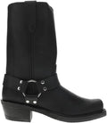 Women’s western harness boot, black mid-calf with silver buckle studs and block heel