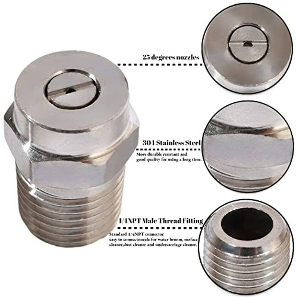 Pressure washer threaded spray nozzle tip with circular center hole and external threads