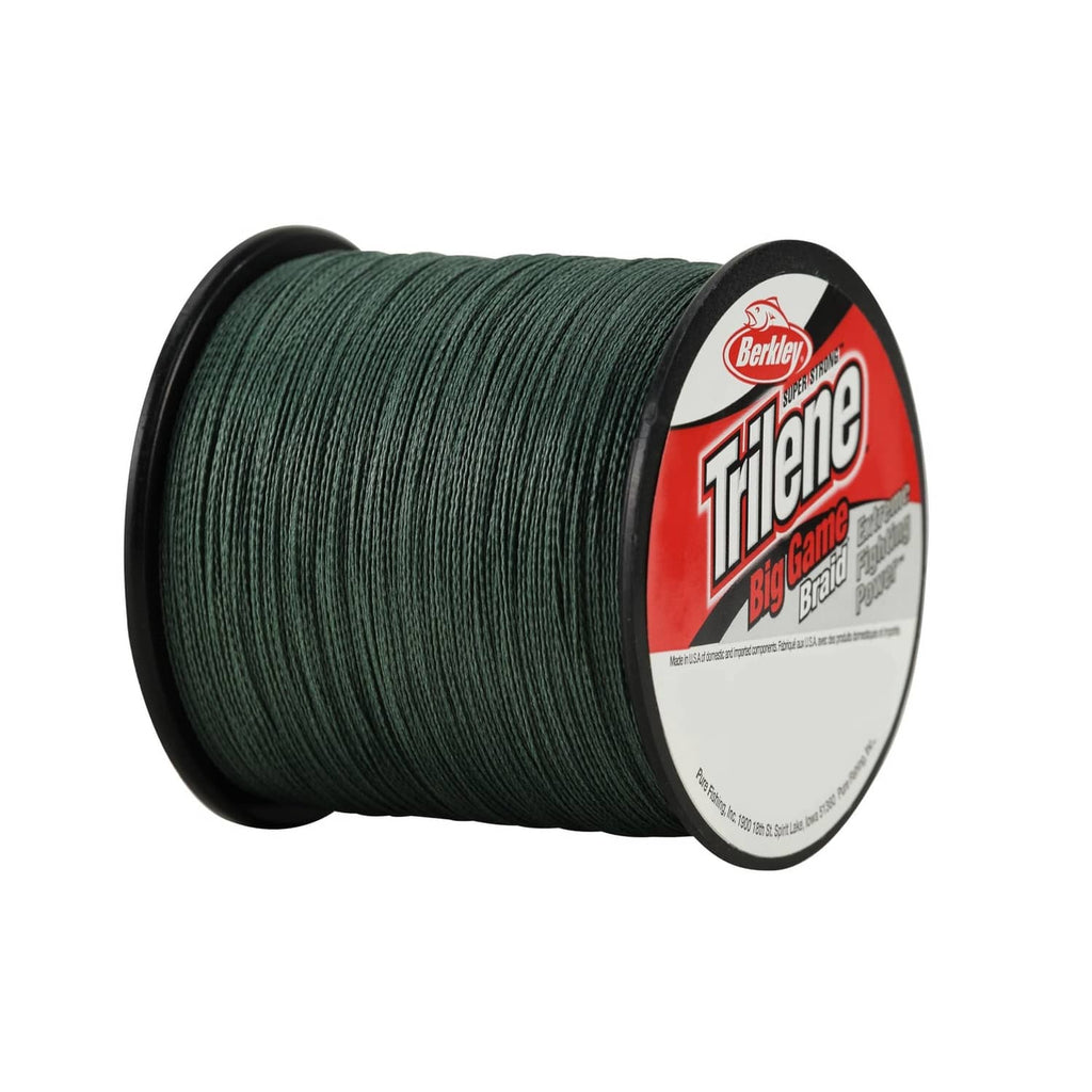 Green braided fishing line spool, side and label view