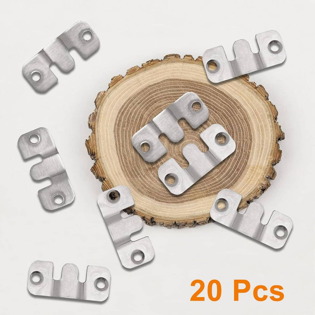 20-piece set of metal couch connectors with interlocking tabs and round mounting holes