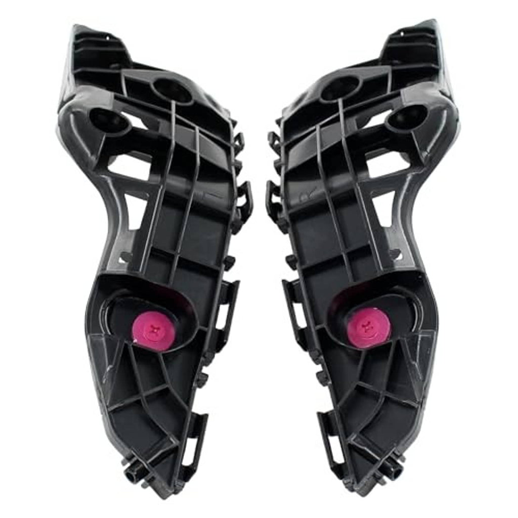 Front bumper bracket mount, black plastic left/right pair with pink retaining clips