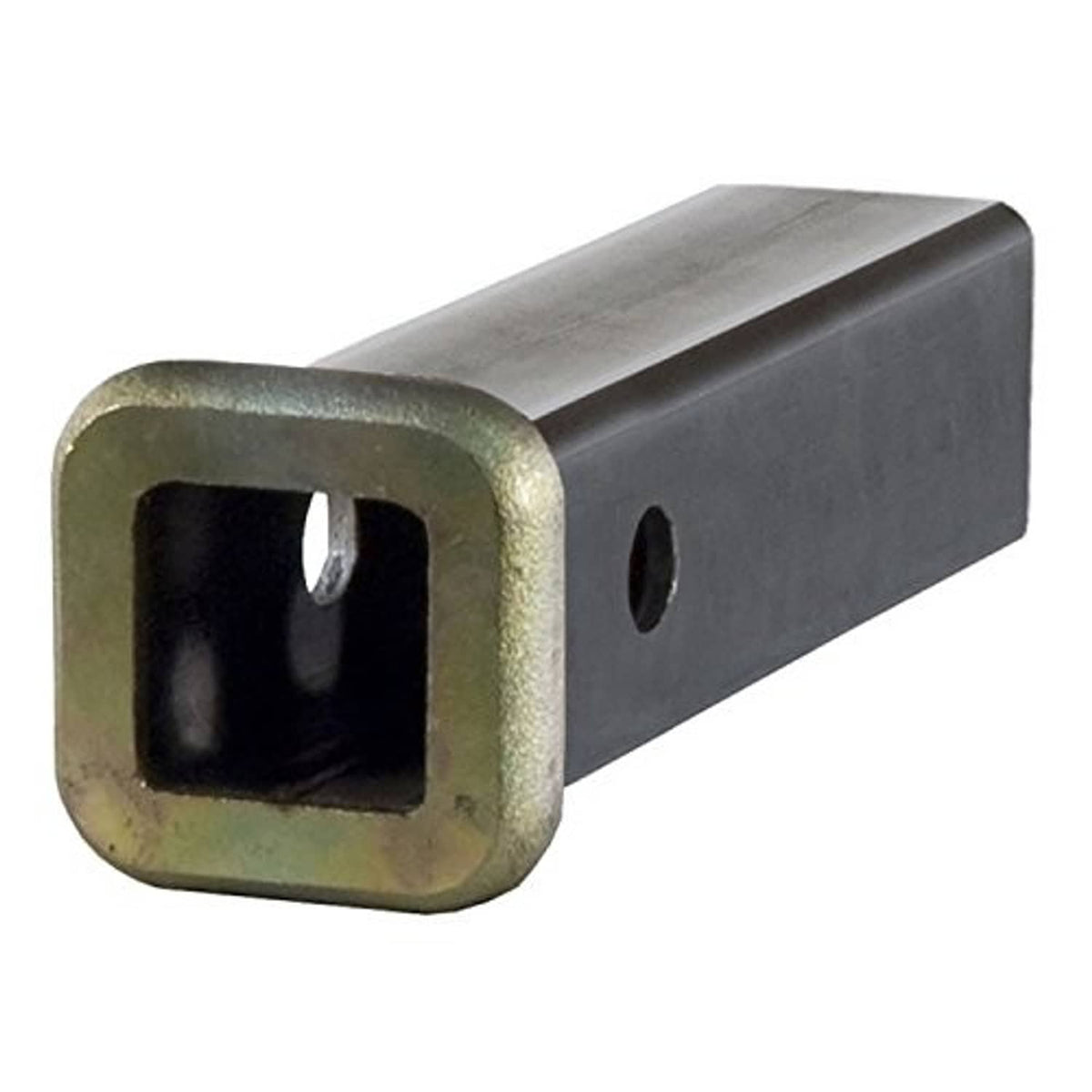 Weld-on trailer hitch receiver shank, raw steel with square receiver opening and pin hole